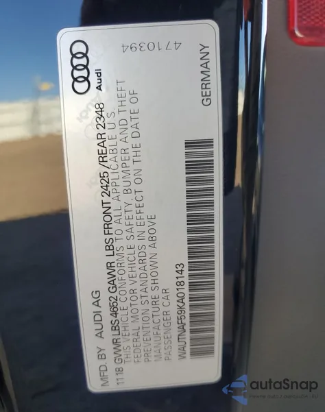 2019 Audi A5 Premium Plus from USA, damaged, VIN WAUTNAF59KA018143